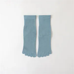 Chaussettes orteils mi-mollet femme cinq doigts couleur unie coton course sport chaussettes bleues
