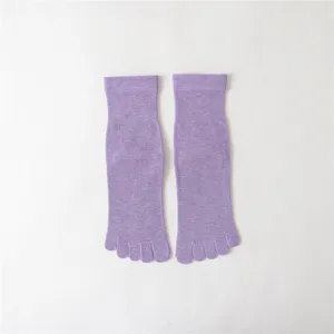 Chaussettes femme mi-hautes cinq orteils violet clair séparateur coton chaussettes de sport quotidien