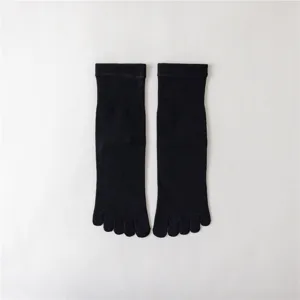 Chaussettes orteils noires mi-mollet pour femme, chaussettes sport en coton respirant.