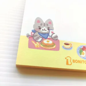 Korean BONITO cute cat breakfast memo pad, 60 sheets of non-adhesive daily journaling stationery.