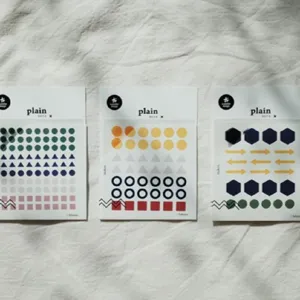 Korean suatelier waterproof PVC geometric planner stickers set, 3 sheets per pack for journals.
