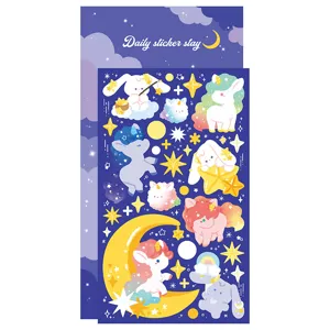 Niedlicher Hase Einhorn Laser Aufkleber Detail, glänzender Stern Mond Deko Papier.