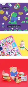 Cute Korean style cartoon bear and dinosaur decorative sticker sets for journaling and DIY crafts.