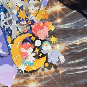 Koreanische BONITO Hologramm Sticker mit Einhorn, Sternen und Kaninchen für Tagebuch Deko.