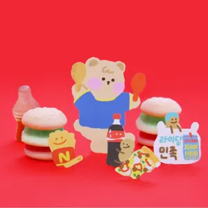 Cute cartoon bear food stickers set for scrapbooking diary decoration, colorful aesthetic.