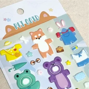 Cute Korean BONITO puffy dog dress-up stickers detail, foam sticker set for phone and journal.