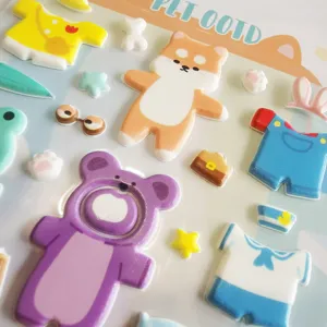 Cute anime animal puffy dress-up sticker set for journaling, phone and cup decoration.