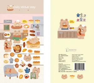 Cute puffy bear bakery stickers set waterproof decorative planner journaling stationery craft