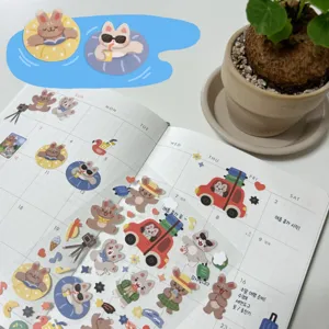 Leuke kat konijn decoratieve stickers set voor dagboek planner reis thema knutselen.