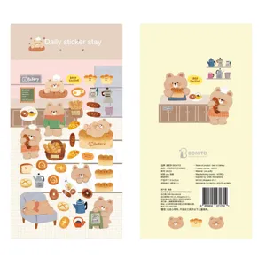 Cute Korean BONITO PVC puffy sticker sheet featuring lovely bear bakery and cafe designs.