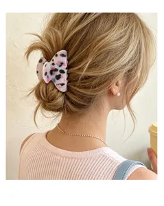 Pinza de pelo grande con estampado de leopardo morado, elegante gancho para peinados.