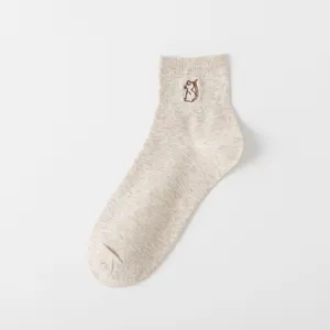 Süße Katzenstickerei Damen kurze Baumwollsocken, atmungsaktive und bequeme Freizeitsocken.