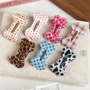 Korean Style Cute Bone Shape PVC Hair Clip Sweet Polka Dot Leopard Print Alligator Clip Everyday Hair Accessories For Women