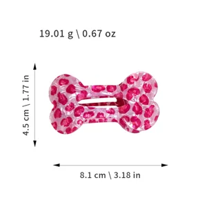 Korean style cute bone shaped hair claw clip with pink leopard print design for women daily wear.