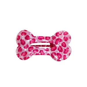 Cute pink leopard print bone hair clip, Korean style resin duckbill clip for daily wear.