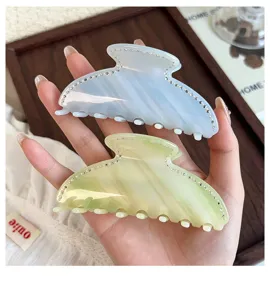 Pince à cheveux colorée de luxe léger français, pince requin acétate moyen avec strass