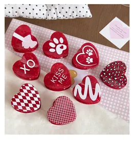 Pinzas de pelo de corazón rojo con lindos patrones, accesorios elegantes para diario y fiesta.
