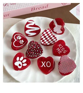 Juego de pinzas para el cabello de corazón rojo, accesorios con leopardo y letras para mujeres.