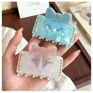 Pince à cheveux élégante nœud strass acétate pince requin française pour coiffure femme chic