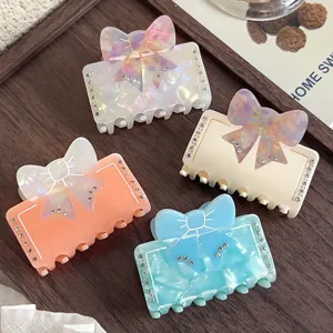 Pince à Cheveux Crabe en Acétate Nœud Papillon Élégant Français Avec Strass Style Français Taille Moyenne Papillon Requin Clip Coiffure Pour Femmes Accessoire Quotidien