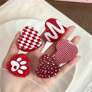 Conjunto de pinzas para el cabello corazón rojo accesorios bonitos estampado leopardo