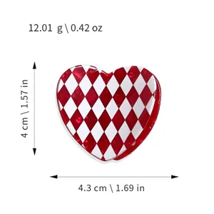 Pinza de pelo de corazón rojo con patrón de rombos blancos elegante pinza tiburón para mujer