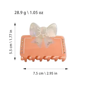 Pince à cheveux nœud strass style français, pince requin acétate 7.5cm pour coiffure de femme.