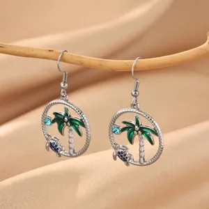 Stainless steel palm tree turtle drop earrings tropical style fashion jewelry accessories