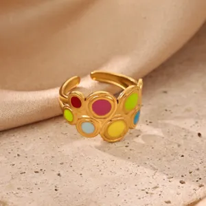 Stainless steel 18k gold plated colorful enamel dopamine adjustable open ring fashion jewelry