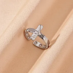 Stainless steel gothic cross open ring for women silver fashion jewelry detail view item