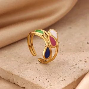 Stainless steel 18K gold plated colorful oil drop open ring trendy spring jewelry accessory