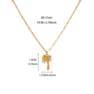 Goldener Edelstahl Palmen Anhänger doppelte Halskette Sommer Strand Damenschmuck 38cm