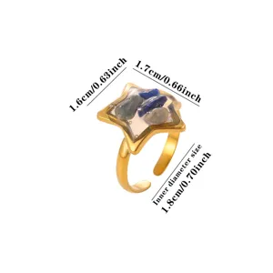 Bague ettoile en acier inoxydable avec incrustation de pierres naturelles ajustable bijoux