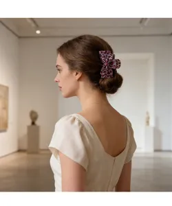 Elegante paarse luipaard print strik haarclip, stijlvolle acetaat haarklem voor dames.