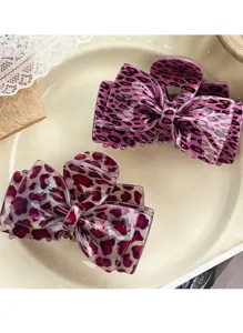 Koreaanse luipaardprint polkadot strik haarlemmer acetaat haarklem elegante haarstyling vrouw