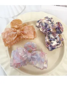 Acetate bow hair claw clips set, elegant shark clips for women, stylish updo hair styling accessories