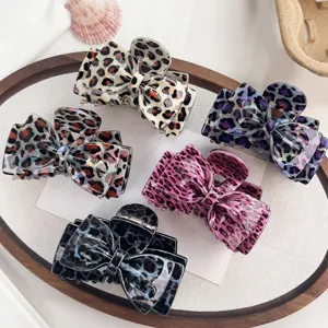 Koreaanse Luipaardprint Strik Haarklem Elegante Acetaat Haarklem Mode Haaraccessoires Voor Vrouwen Dagelijks Feest Styling