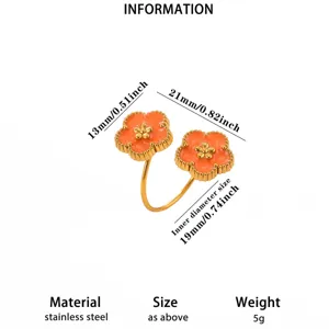 Detail view of the stainless steel orange flower ring showing dimensions and measurements.