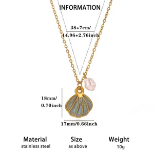 Stainless steel gold plated seashell pearl pendant necklace women fashion jewelry accessories