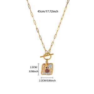 Fashion stainless steel paperclip chain necklace with enamel starfish pendant and toggle clasp.