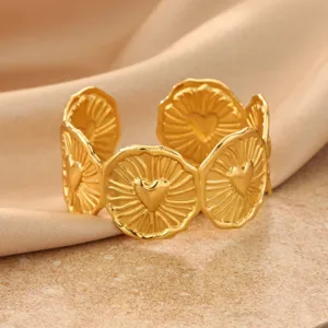Chunky gold cuff bracelet with heart sunburst links trendy fashion jewelry for women new