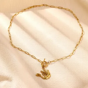 Exquisite stainless steel gold-plated paperclip chain necklace with lobster pendant detail.