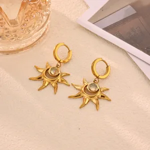 Gold stainless steel sun earrings trendy fashion jewelry women accessories stylish gift