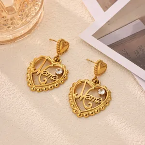 Stainless steel 18k gold plated Mama heart earrings with sparkling zircon for daily wear gift
