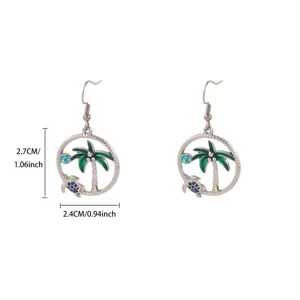 Stainless steel palm tree turtle drop earrings with blue crystal for women fashion jewelry