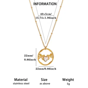 Stainless steel 18K gold plated MOM heart zircon pendant necklace for Mother's Day gift fashion.