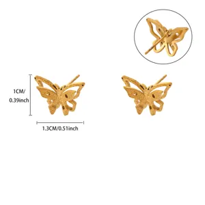Gold stainless steel butterfly stud earrings for women, exquisite matte texture size 1.3cm.
