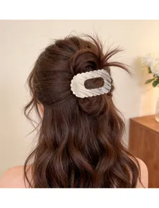 Elegant iridescent flat shell hair claw clip for women, stylish back head bun styling hair accessory.