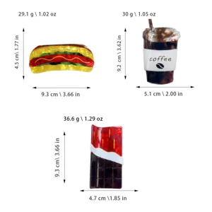 Pinces à cheveux créatives en acrylique motif hot-dog, tasse de café et chocolat pour femme.