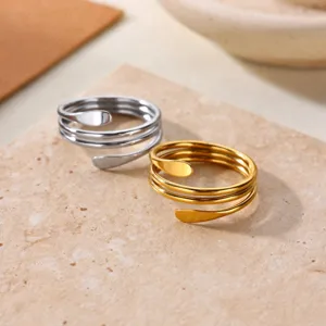 304 Stainless Steel Multi Layer Open Ring For Women Minimalist Geometric Gold Silver Plated Fashion Adjustable Finger Ring Daily Jewelry